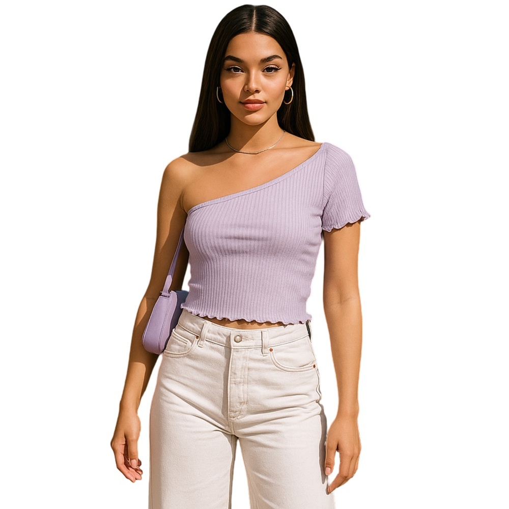 ASOS Design Off the Shoulder Lettuce  Edge Top | Lilac | Size 02